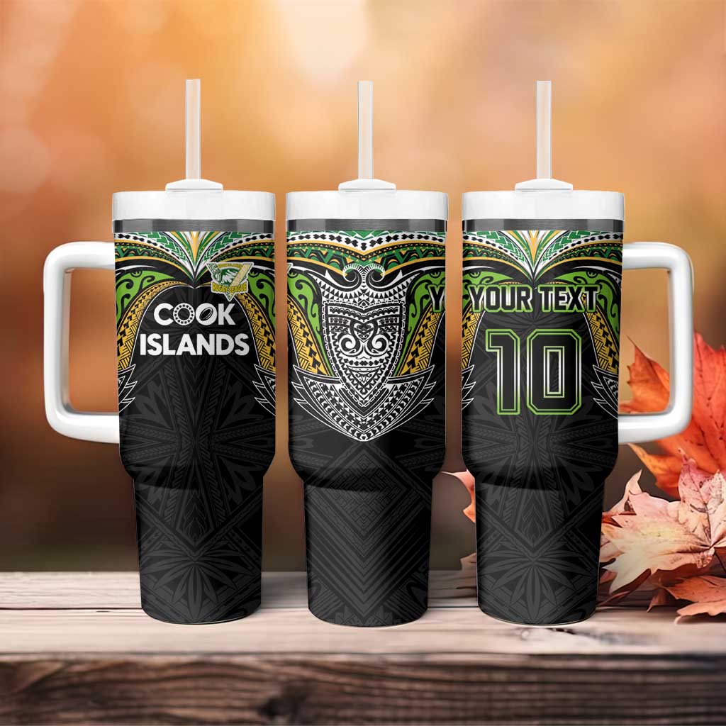 Custom Cook Islands Rugby League Tumbler With Handle Tatau Tribal Motifs-Black Color LT03 - Polynesian Pride