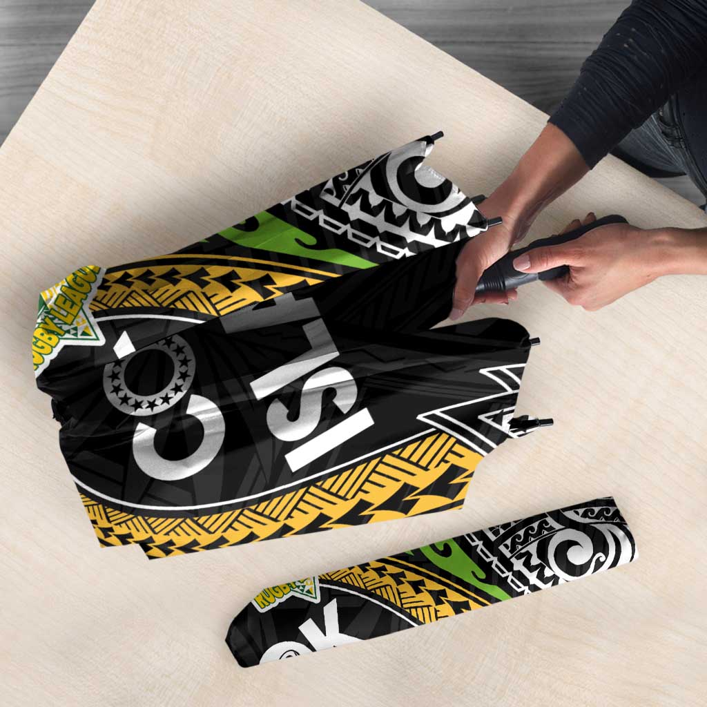 Cook Islands Rugby League Umbrella Tatau Tribal Motifs-Black Color LT03 - Polynesian Pride