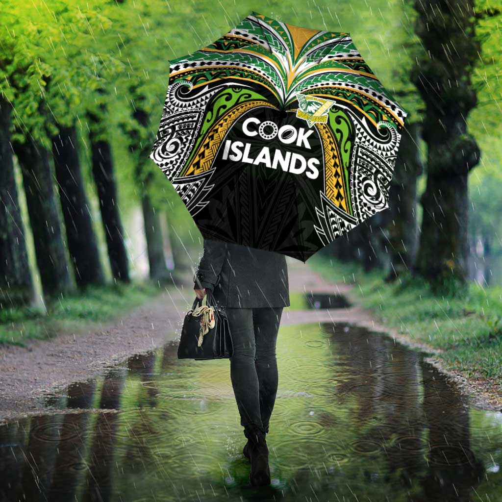 Cook Islands Rugby League Umbrella Tatau Tribal Motifs-Black Color LT03 - Polynesian Pride
