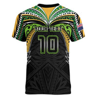 Custom Cook Islands Rugby League Women V-Neck T-Shirt Tatau Tribal Motifs-Black Color LT03 - Polynesian Pride
