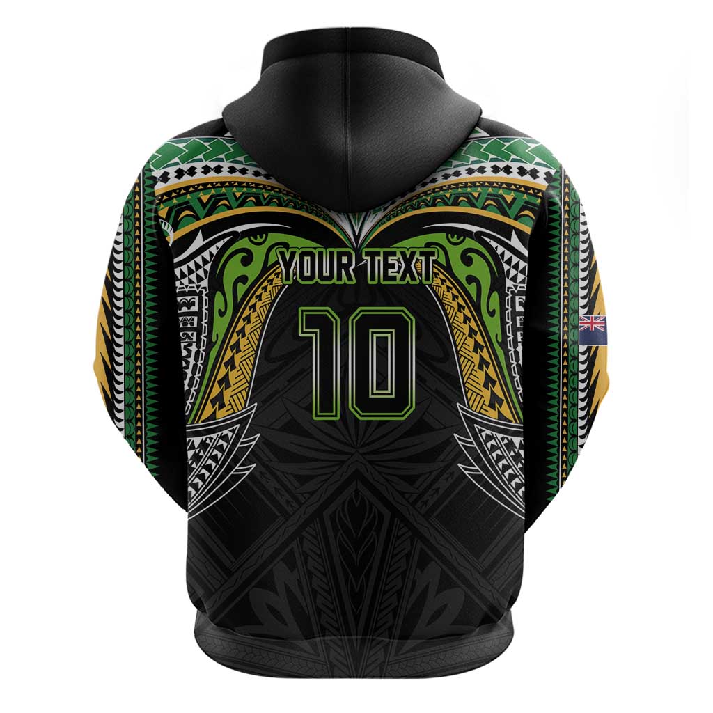 Custom Cook Islands Rugby League Zip Hoodie Tatau Tribal Motifs-Black Color - Polynesian Pride
