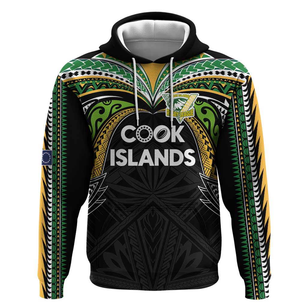 Custom Cook Islands Rugby League Zip Hoodie Tatau Tribal Motifs-Black Color - Polynesian Pride