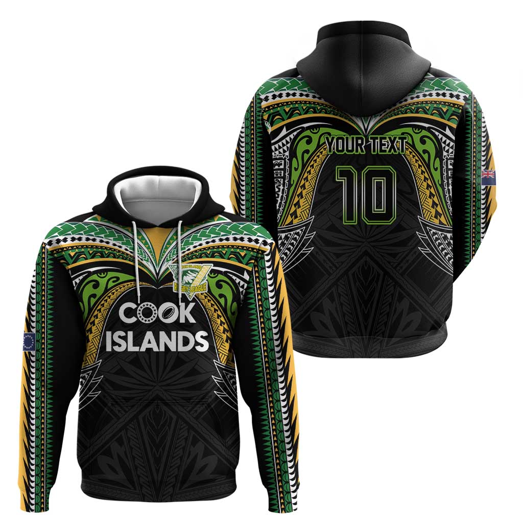 Custom Cook Islands Rugby League Zip Hoodie Tatau Tribal Motifs-Black Color - Polynesian Pride