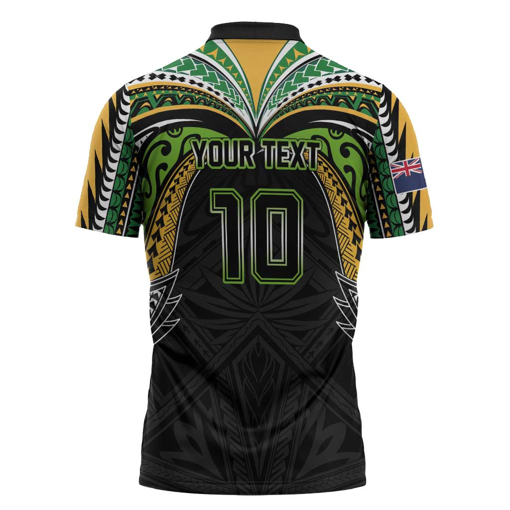 Custom Cook Islands Rugby League Zipper Polo Shirt Tatau Tribal Motifs-Black Color - Polynesian Pride