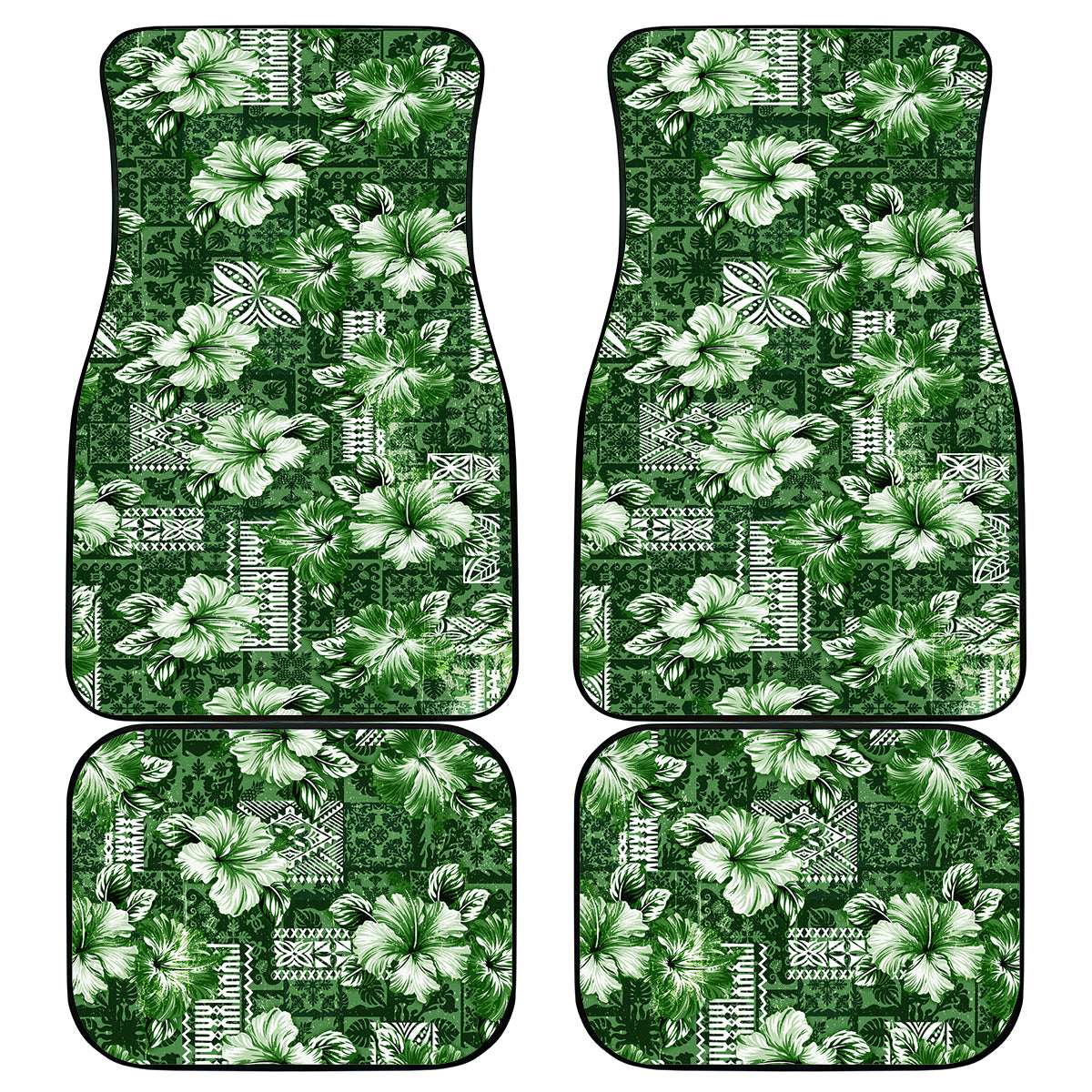 Hawaiian Quilt Pattern Car Mats Hibiscus and Tribal Element Vintage Green Vibe LT03 Green - Polynesian Pride