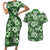 Hawaiian Quilt Pattern Couples Matching Short Sleeve Bodycon Dress and Hawaiian Shirt Hibiscus and Tribal Element Vintage Green Vibe LT03 Green - Polynesian Pride