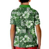 Hawaiian Quilt Pattern Kid Polo Shirt Hibiscus and Tribal Element Vintage Green Vibe LT03 - Polynesian Pride