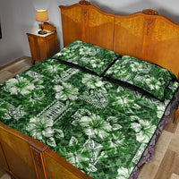 Hawaiian Quilt Pattern Quilt Bed Set Hibiscus and Tribal Element Vintage Green Vibe LT03 - Polynesian Pride