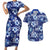 Hawaiian Quilt Pattern Couples Matching Short Sleeve Bodycon Dress and Hawaiian Shirt Hibiscus and Tribal Element Vintage Blue Vibe LT03 Blue - Polynesian Pride