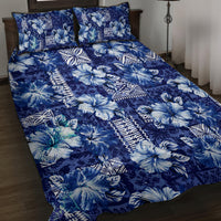 Hawaiian Quilt Pattern Quilt Bed Set Hibiscus and Tribal Element Vintage Blue Vibe LT03 Blue - Polynesian Pride