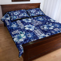 Hawaiian Quilt Pattern Quilt Bed Set Hibiscus and Tribal Element Vintage Blue Vibe LT03 - Polynesian Pride