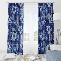 Hawaiian Quilt Pattern Window Curtain Hibiscus and Tribal Element Vintage Blue Vibe LT03 - Polynesian Pride