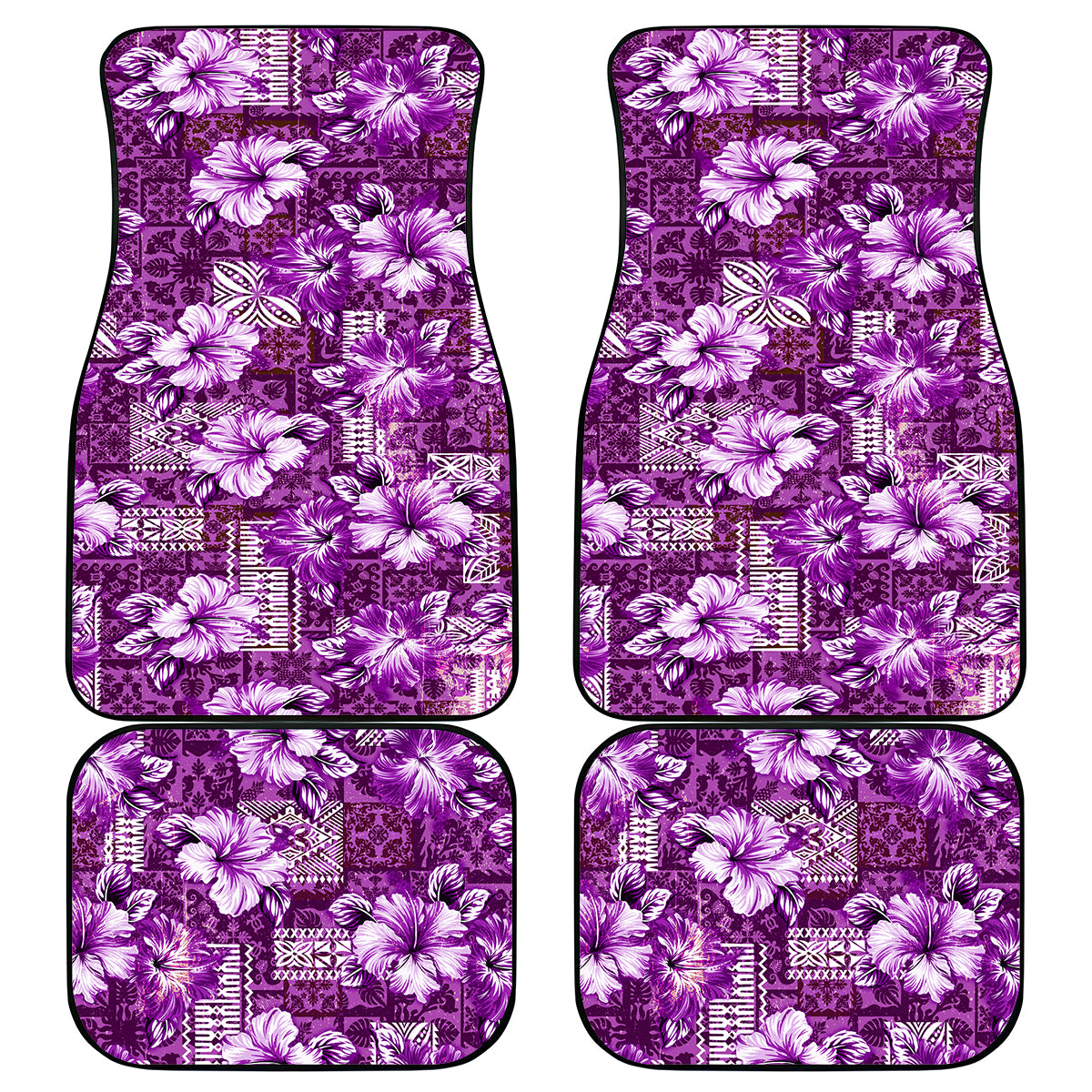 Hawaiian Quilt Pattern Car Mats Hibiscus and Tribal Element Vintage Purple Vibe LT03 Purple - Polynesian Pride