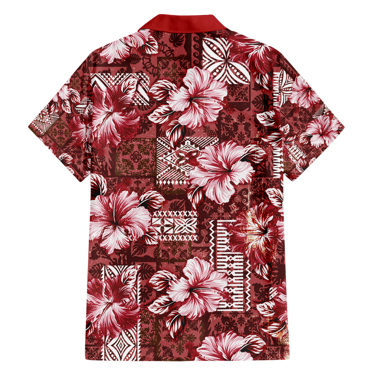Hawaiian Quilt Pattern Family Matching Short Sleeve Bodycon Dress and Hawaiian Shirt Hibiscus and Tribal Element Vintage Red Vibe LT03 - Polynesian Pride