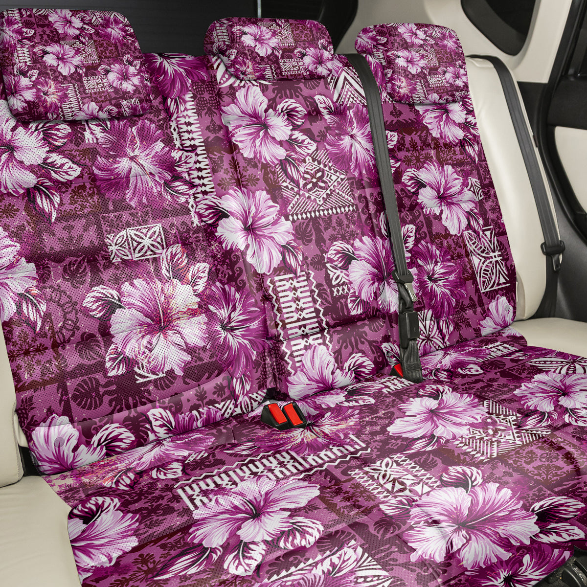 Hawaiian Quilt Pattern Back Car Seat Cover Hibiscus and Tribal Element Vintage Pink Vibe LT03