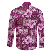 Hawaiian Quilt Pattern Family Matching Long Sleeve Bodycon Dress and Hawaiian Shirt Hibiscus and Tribal Element Vintage Pink Vibe LT03 - Polynesian Pride