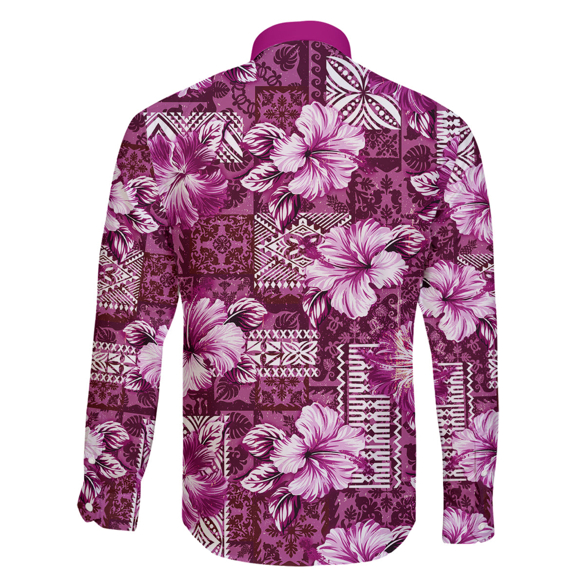 Hawaiian Quilt Pattern Family Matching Off Shoulder Short Dress and Hawaiian Shirt Hibiscus and Tribal Element Vintage Pink Vibe LT03 - Polynesian Pride