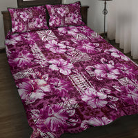 Hawaiian Quilt Pattern Quilt Bed Set Hibiscus and Tribal Element Vintage Pink Vibe LT03 Pink - Polynesian Pride