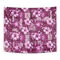 Hawaiian Quilt Pattern Tapestry Hibiscus and Tribal Element Vintage Pink Vibe LT03 - Polynesian Pride