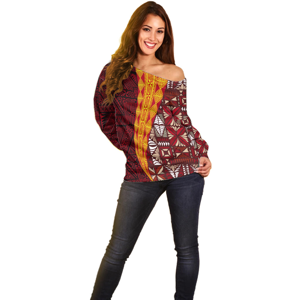 Tonga Feletoa Kupesi Fakatonga Off Shoulder Sweater LT03 - Polynesian Pride