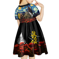 New Zealand and Australia ANZAC Day Kid Short Sleeve Dress Kiwi Bird and Kangaroo Soldier Starry Night Style LT03 - Polynesian Pride