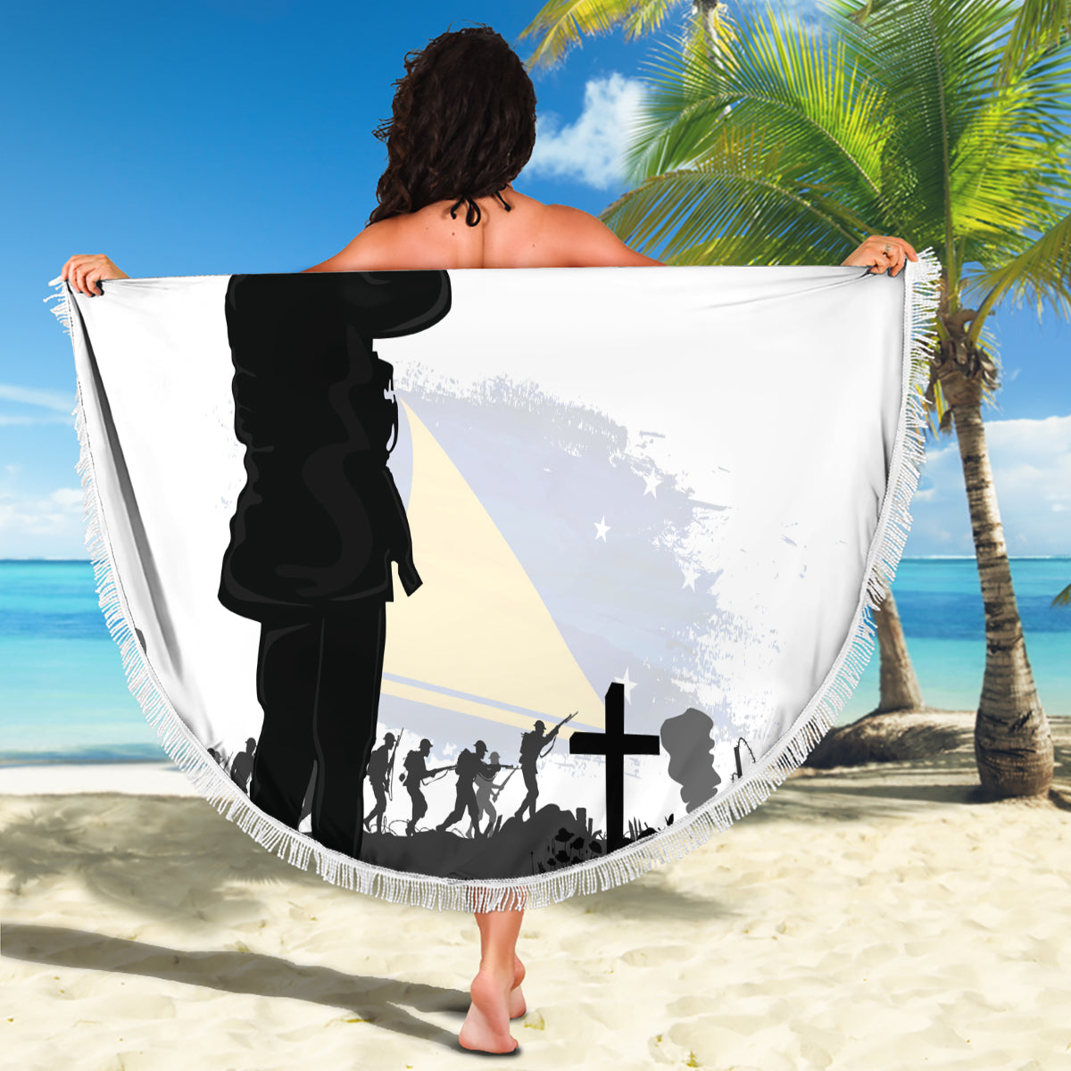 Tokelau ANZAC Day Beach Blanket Lest We Forget Red Poppy Flowers and Soldier LT03 - Polynesian Pride