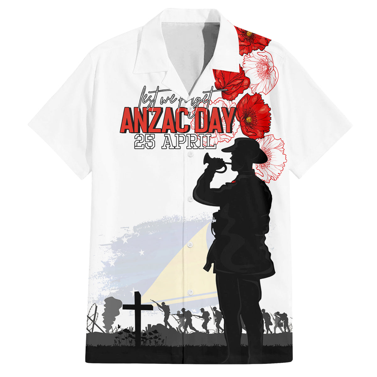 Tokelau ANZAC Day Family Matching Puletasi and Hawaiian Shirt Lest We Forget Red Poppy Flowers and Soldier LT03 Dad's Shirt - Short Sleeve White - Polynesian Pride
