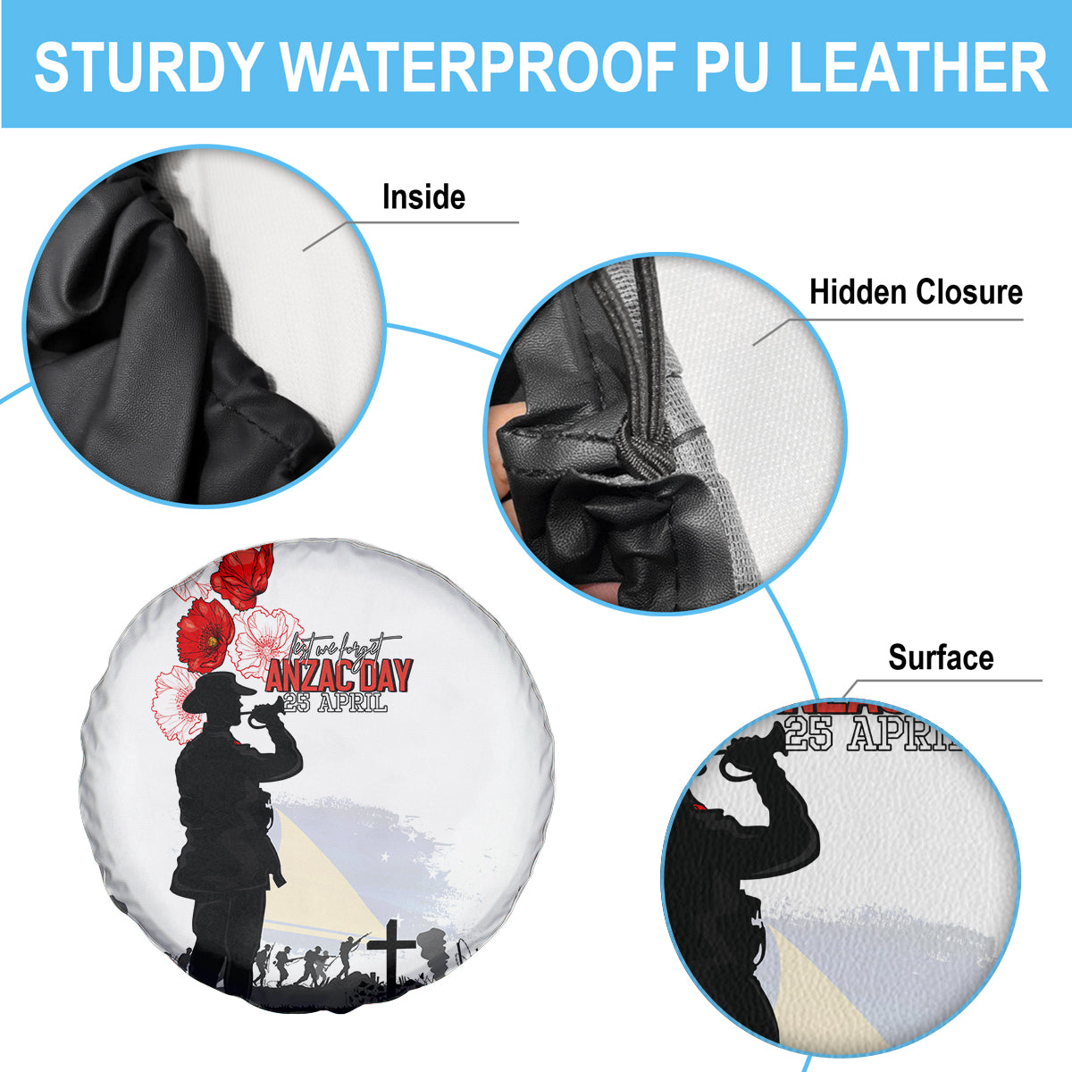 Tokelau ANZAC Day Spare Tire Cover Lest We Forget Red Poppy Flowers and Soldier LT03 - Polynesian Pride