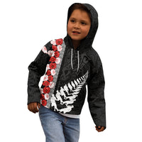 New Zealand ANZAC Day Kid Hoodie Soldier Silver Fern with Red Poppies Flower Maori Style LT03 - Polynesian Pride