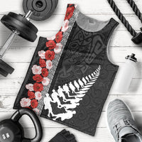 New Zealand ANZAC Day Men Tank Top Soldier Silver Fern with Red Poppies Flower Maori Style LT03 - Polynesian Pride
