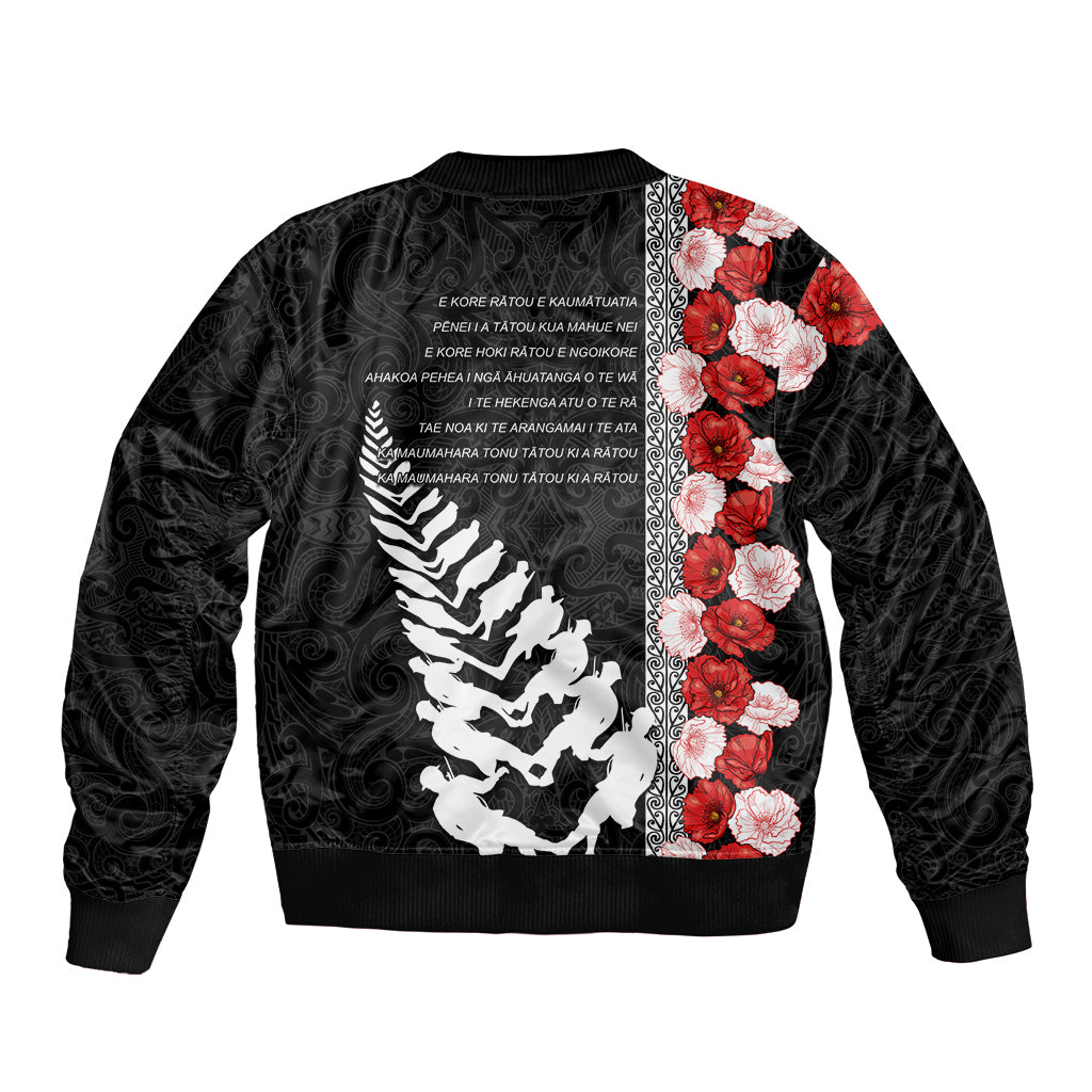 New Zealand ANZAC Day Sleeve Zip Bomber Jacket Soldier Silver Fern with Red Poppies Flower Maori Style LT03 - Polynesian Pride