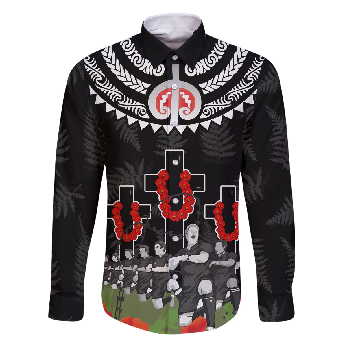 New Zealand ANZAC Day Family Matching Long Sleeve Bodycon Dress and Hawaiian Shirt Lest We Forget Haka Dance Respect LT03 Dad's Shirt - Long Sleeve Black - Polynesian Pride