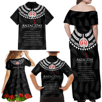 New Zealand ANZAC Day Family Matching Off Shoulder Maxi Dress and Hawaiian Shirt Lest We Forget Haka Dance Respect LT03 - Polynesian Pride