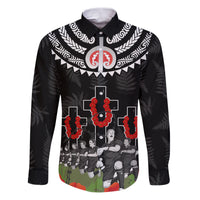 New Zealand ANZAC Day Family Matching Puletasi and Hawaiian Shirt Lest We Forget Haka Dance Respect LT03 Dad's Shirt - Long Sleeve Black - Polynesian Pride