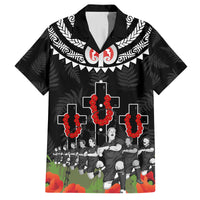 New Zealand ANZAC Day Family Matching Summer Maxi Dress and Hawaiian Shirt Lest We Forget Haka Dance Respect LT03 Dad's Shirt - Short Sleeve Black - Polynesian Pride