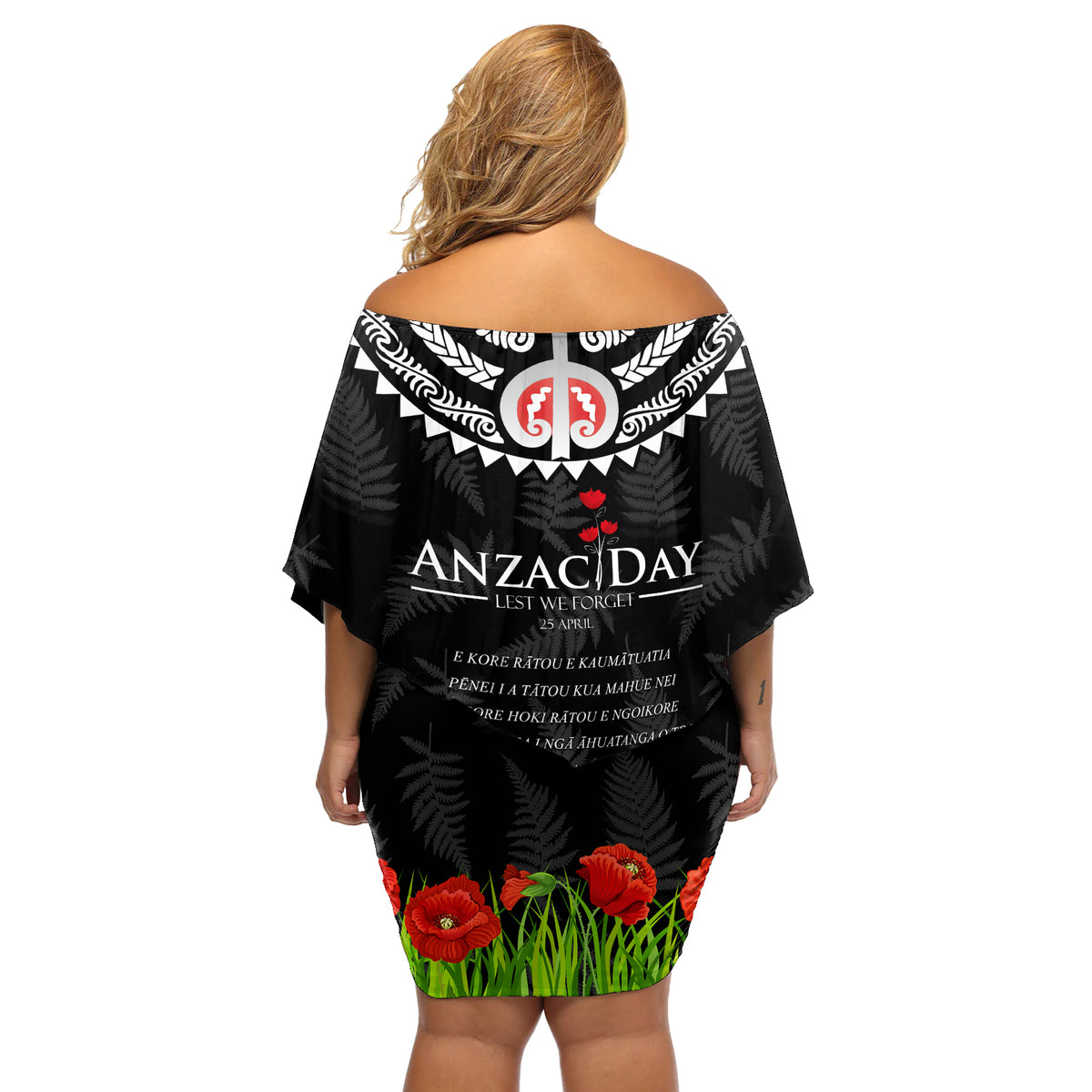 New Zealand ANZAC Day Off Shoulder Short Dress Lest We Forget Haka Dance Respect LT03 - Polynesian Pride
