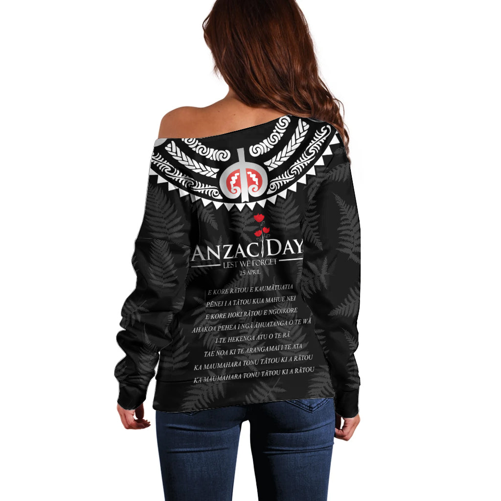 New Zealand ANZAC Day Off Shoulder Sweater Lest We Forget Haka Dance Respect LT03 - Polynesian Pride
