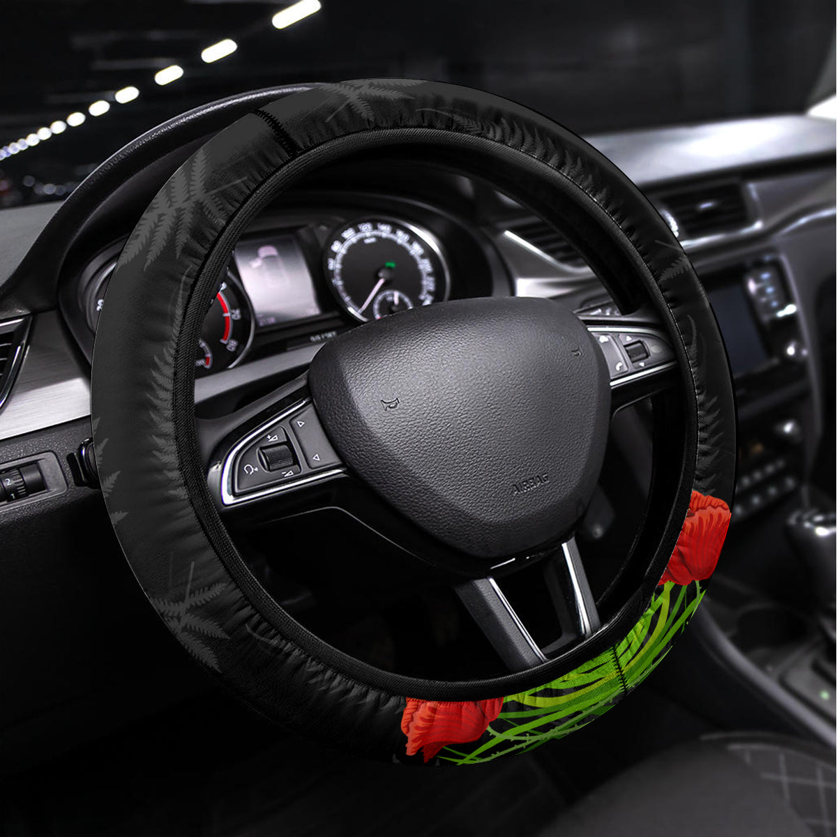 New Zealand ANZAC Day Steering Wheel Cover Lest We Forget Haka Dance Respect LT03 Universal Fit Black - Polynesian Pride