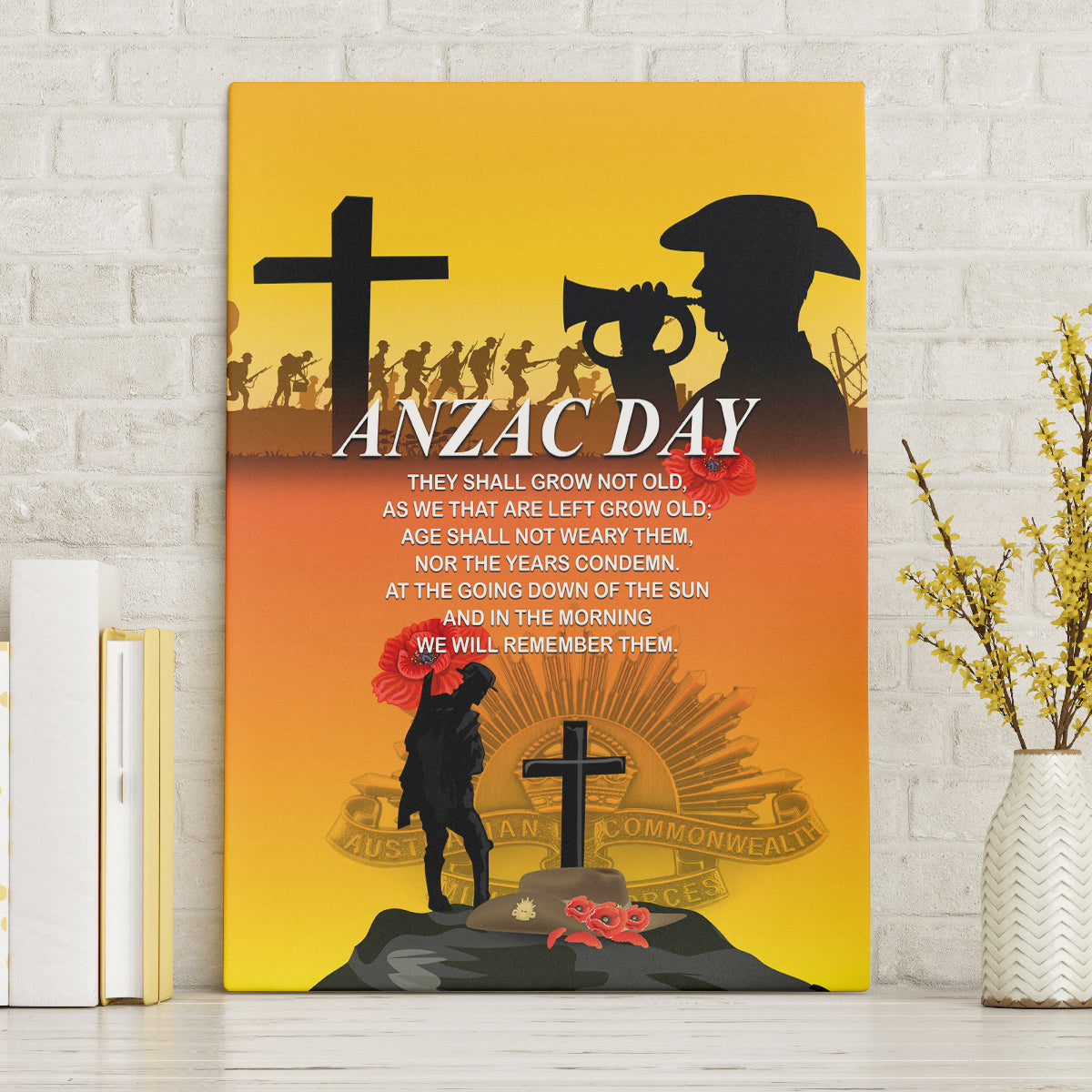 New Zealand and Australia ANZAC Day Canvas Wall Art Gallipoli Lest We Forget LT03 Without Frame Yellow - Polynesian Pride