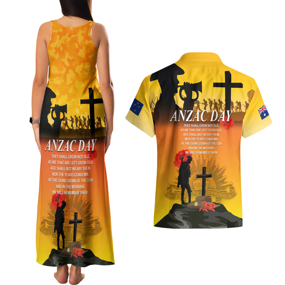 New Zealand and Australia ANZAC Day Couples Matching Tank Maxi Dress and Hawaiian Shirt Gallipoli Lest We Forget LT03 - Polynesian Pride