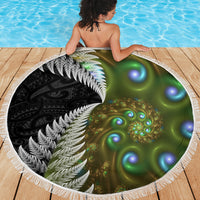 New Zealand Beach Blanket Koru Abstract Art and Silver Fern Maori Pattern