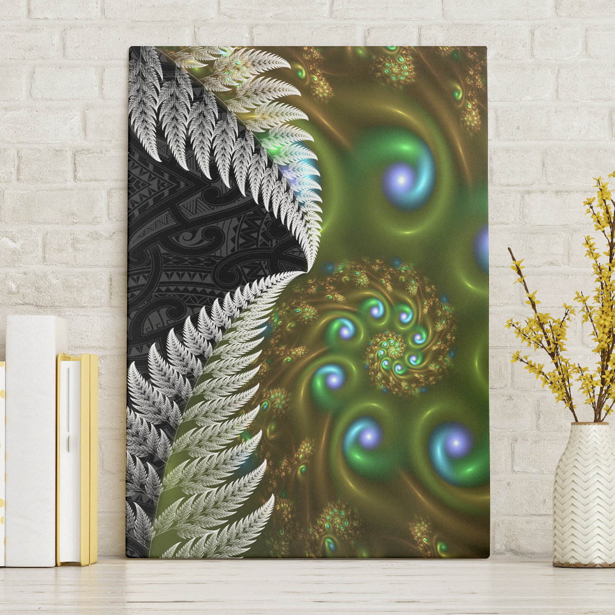 New Zealand Canvas Wall Art Koru Abstract Art and Silver Fern Maori Pattern