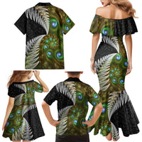 New Zealand Family Matching Mermaid Dress and Hawaiian Shirt Koru Abstract Art and Silver Fern Maori Pattern LT03 - Polynesian Pride