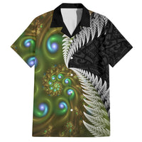 New Zealand Family Matching Summer Maxi Dress and Hawaiian Shirt Koru Abstract Art and Silver Fern Maori Pattern LT03 Dad's Shirt - Short Sleeve Green - Polynesian Pride