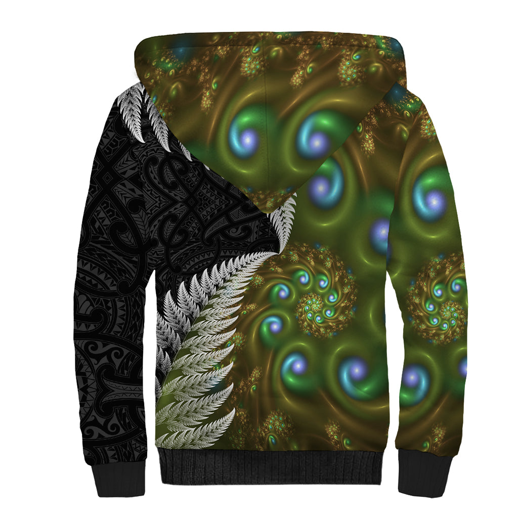 New Zealand Sherpa Hoodie Koru Abstract Art and Silver Fern Maori Pattern LT03 - Polynesian Pride