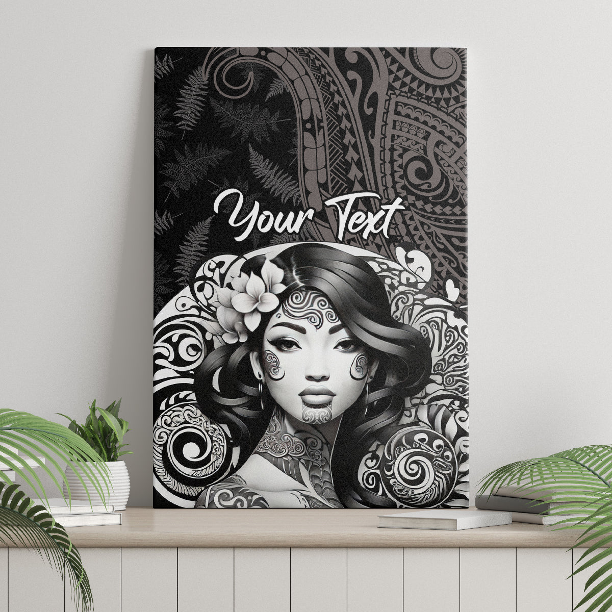 Custom New Zealand Women's Day Canvas Wall Art Maori Tribal Girl and Silver Fern Pattern