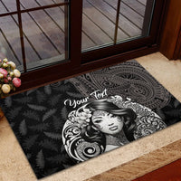 Custom New Zealand Women's Day Rubber Doormat Maori Tribal Girl and Silver Fern Pattern