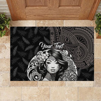 Custom New Zealand Women's Day Rubber Doormat Maori Tribal Girl and Silver Fern Pattern