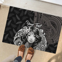 Custom New Zealand Women's Day Rubber Doormat Maori Tribal Girl and Silver Fern Pattern