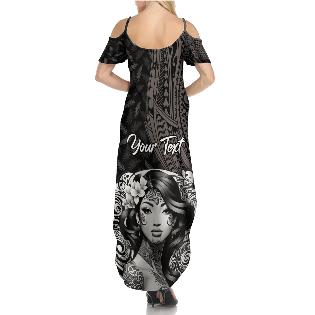 Custom New Zealand Women's Day Summer Maxi Dress Maori Tribal Girl and Silver Fern Pattern LT03 - Polynesian Pride